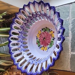 Vintage Hand Painted 11" Floral Bowl From Portugal Signed By Artist